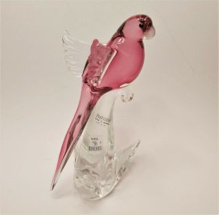 Formia Vetri Di Murano Glass Bird Sculpture Cranberry With Stickers Italy