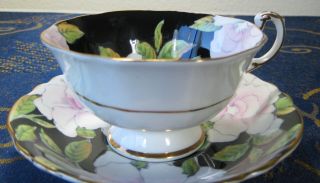 Vintage Black w/ White Floral Paragon Cup and Saucer Double Warrant - England 4