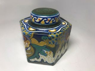 Vintage Gouda Art Pottery Hexagonal Corona Ink Well Inkwell Holland