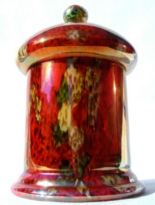 Stunning Art Deco Iridescent Colourful Cased Glass Pot Kralik 3d Feathered Decor