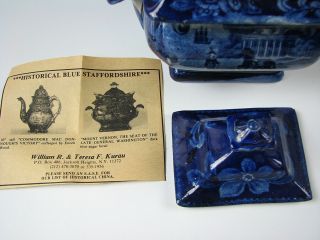 Antique American Historic Dark Blue Staffordshire Sugar Bowl Mt.  Vernon rprd 5