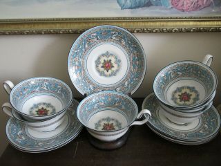 Wedgwood Florentine W2714 Turquoise Blue Fruit Center Set Of 5 Cup And Saucer