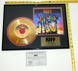 Kiss Band Beth 7 " 45 24k Gold Record Award Plaque Official 1997 Peter Criss