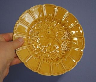 4 Antique French Plates Faience Majolica Sarreguemines Grapevine Mustard Yellow