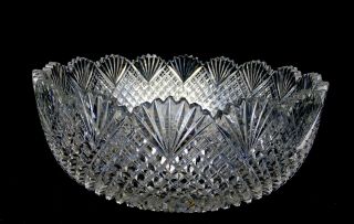 Abp Brilliant Cut Crystal Strawberry And Fan Large 10 " Bowl 1895 - 1916