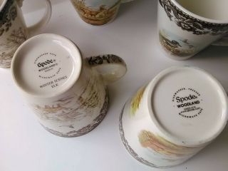 Collectible set of 5 large porcelain Spode Woodland mugs cups,  fine cond 4
