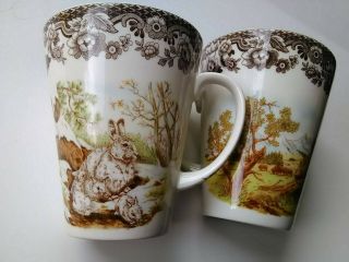 Collectible set of 5 large porcelain Spode Woodland mugs cups,  fine cond 6