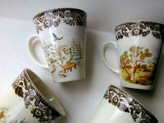 Collectible set of 5 large porcelain Spode Woodland mugs cups,  fine cond 7