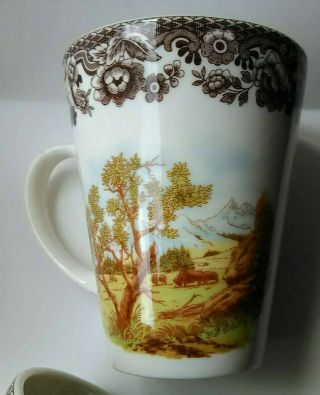 Collectible set of 5 large porcelain Spode Woodland mugs cups,  fine cond 8