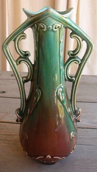 Belgian Antique Majolica Vase 1663 Brown Green Maker? Lovely Two Handled Belgium