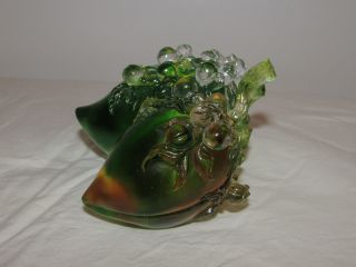 TITTOT SIGNED ART GLASS CRYSTAL FIGURINE PAPERWEIGHT FRUIT ON VINE GREEN YELLOW 4