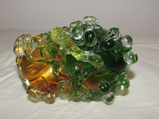 TITTOT SIGNED ART GLASS CRYSTAL FIGURINE PAPERWEIGHT FRUIT ON VINE GREEN YELLOW 5