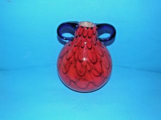 Vintage Murano Art Glass Red And Blue Handles Decorative Vase 9 "