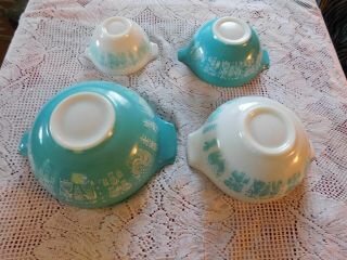Vintage Pyrex Amish Butterprint Cinderella Mixing Bowl Set Turquoise Rare Vtg