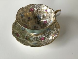 Vintage Royal Albert England Princess Series Chintz Flowers Green Cup & Saucer