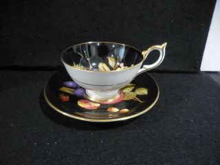 Vintage Aynsley Black & Gold Orchard Fruits Cup & Saucer 3