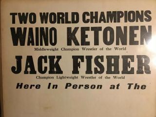 Early Wrestling Poster Circa 1920 Waino Ketonen Jack Fisher The Lost Battalion 2