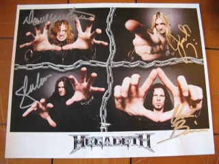 Authentic Megadeth Autograph Poster Dave Mustaine,  Broderick,  Drover,  Lomenzo