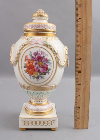 19thc Antique Kpm Porcelain Covered Urn,  Hand Painted Flowers