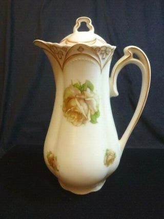 Silesia / Ohme Old Ivory Chocolate Pot W/ Lid White Rose Germany Vintage Rare