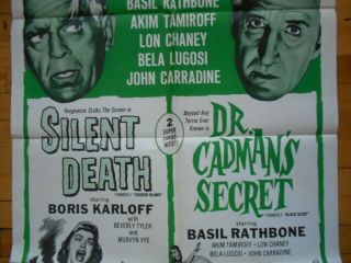 Silent Death/ Dr Cadman ' s Secret horror 1 - sheet Black Sleep Karloff Tor Johnson 3