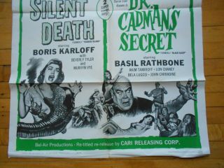 Silent Death/ Dr Cadman ' s Secret horror 1 - sheet Black Sleep Karloff Tor Johnson 4