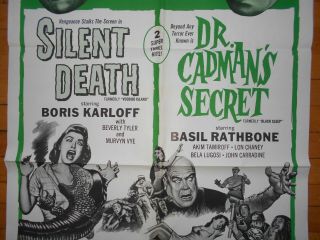 Silent Death/ Dr Cadman ' s Secret horror 1 - sheet Black Sleep Karloff Tor Johnson 5