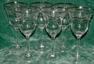 Set Of 6 Lenox Fair Lady 7 1/2 " Water Goblets Scroll Etch Platinum Trim Usa