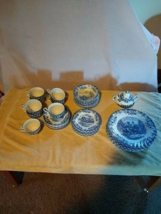 Johnson Brothers Coaching Scene Blue Dish Set - Made In England.  (hanley) Ltd