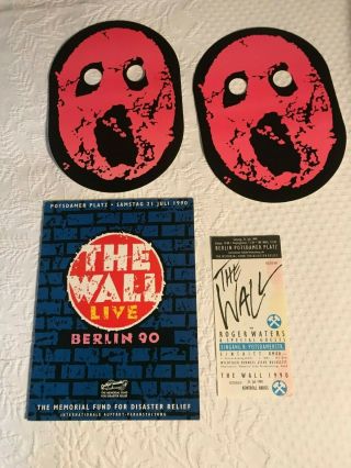 Roger Waters The Wall In Berlin 1990 Set Of - 2x Masks,  Program,  And Ticket Stub