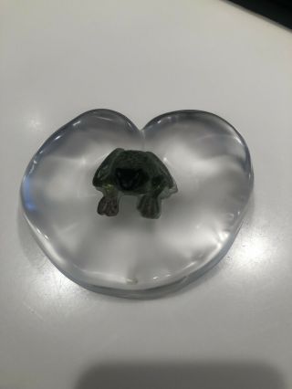 Estate Daum Pate De Verre Frog On A Lily Pad Crystal Paperweight
