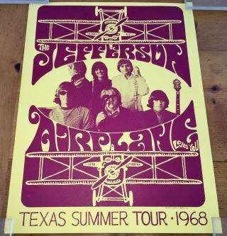 Jefferson Airplane " Loves You " Texas Summer Tour 1968 Orig.  Rock Concert Poster
