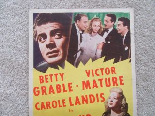 I WAKE UP SCREAMING R48 INSRT MOVIE POSTER RDL BETTY GRABLE VG 2
