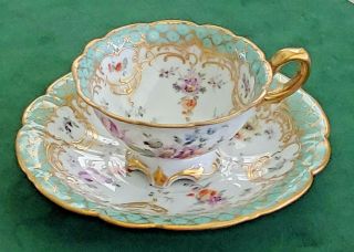 Vintage Fine Porcelain Tea Cup & Saucer Dresden Crown Rk Bailey Banks & Biddle