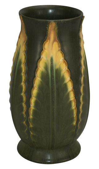 Ephraim Faience Pottery 2003 Feathery Leaf Green Ceramic Vase 309