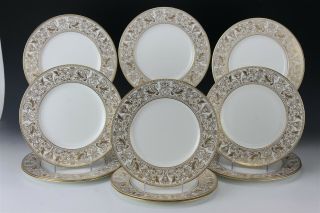 Set 12 Wedgwood English Bone China Gold Florentine Dinner Plates Porcelain Lma