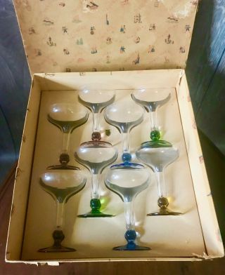 Very Rare Set Of Vtg Czech Mid Century Tirol Lotz Colored Cocktail Glasses