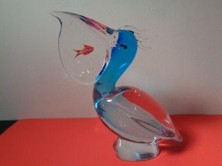 Large Murano Art Glass Pelican With Fish In Beak (aquarium) Made In Italy (10 By
