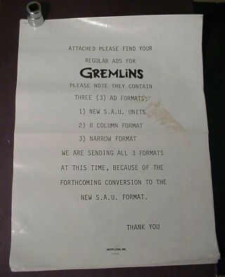 May,  1984 3 - Format Ad Layout Pre - Release Of Steven Spielberg Film " Gremlins "