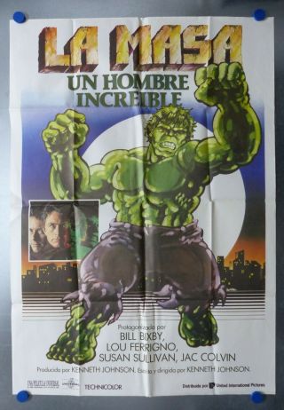 1990 The Incredible Hulk Lou Ferrigno Bill Bixby Rare Spanish Poster