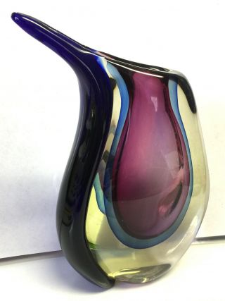 Murano Large Vintage Multicolor Triple Sommerso Art Glass Vase Mcm Teardrop