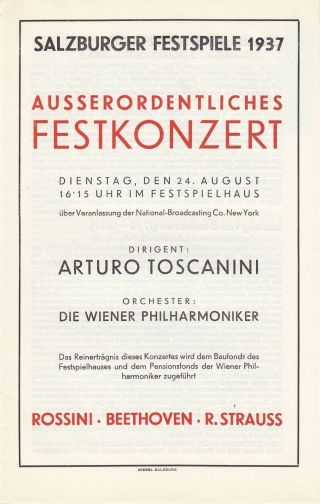Arturo Toscanini Rossini Beethoven Richard Strauss 1937 Salzburg Vintage Program