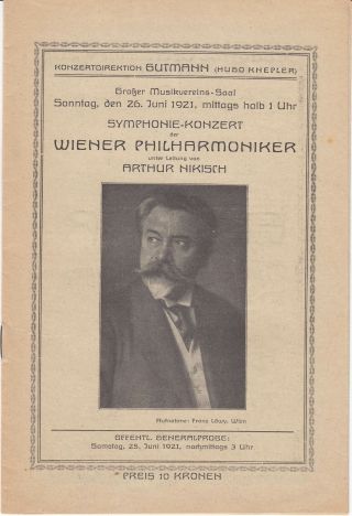 Arthur Nikisch Vienna Philharmonic Concert Tchaikovsky V.  Wagner Vienna 1921