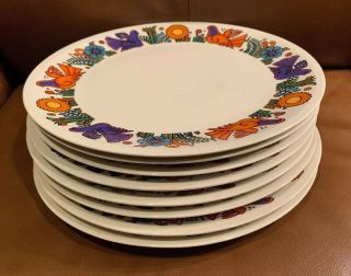 Villeroy & Boch China Acapulco Pattern 8 Dinner Plates 10 1/4 " Mcm Eight