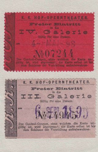 Gustav Mahler Conducting Verdi Vienna Court Opera 1898/99 Rare Vintage Tickets