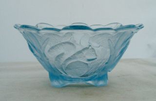 Art Deco 1930s Sowerby Moulded Frosted Glass Squirrels Bowl Light Blue