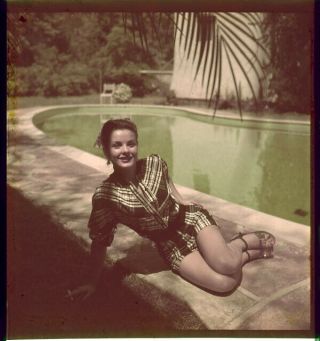 Jean Peters Glamour Photo By Pool At Home 1953 2.  25 X 2.  25 Transparency
