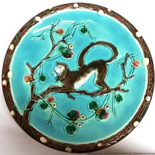 Antique Signed Wedgwood Majolica Relief Monkey Plate Plaque Victorian Aesthetic
