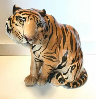 Italy Ceramic Tiger Wild Cat Pottery Statue Figurine Large 12”