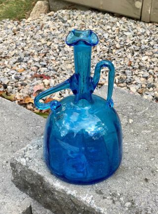VTG BLENKO Aqua Blue glass Decanter 6525 “Hands On Hips” JOEL MYERS DESIGN MCM 2